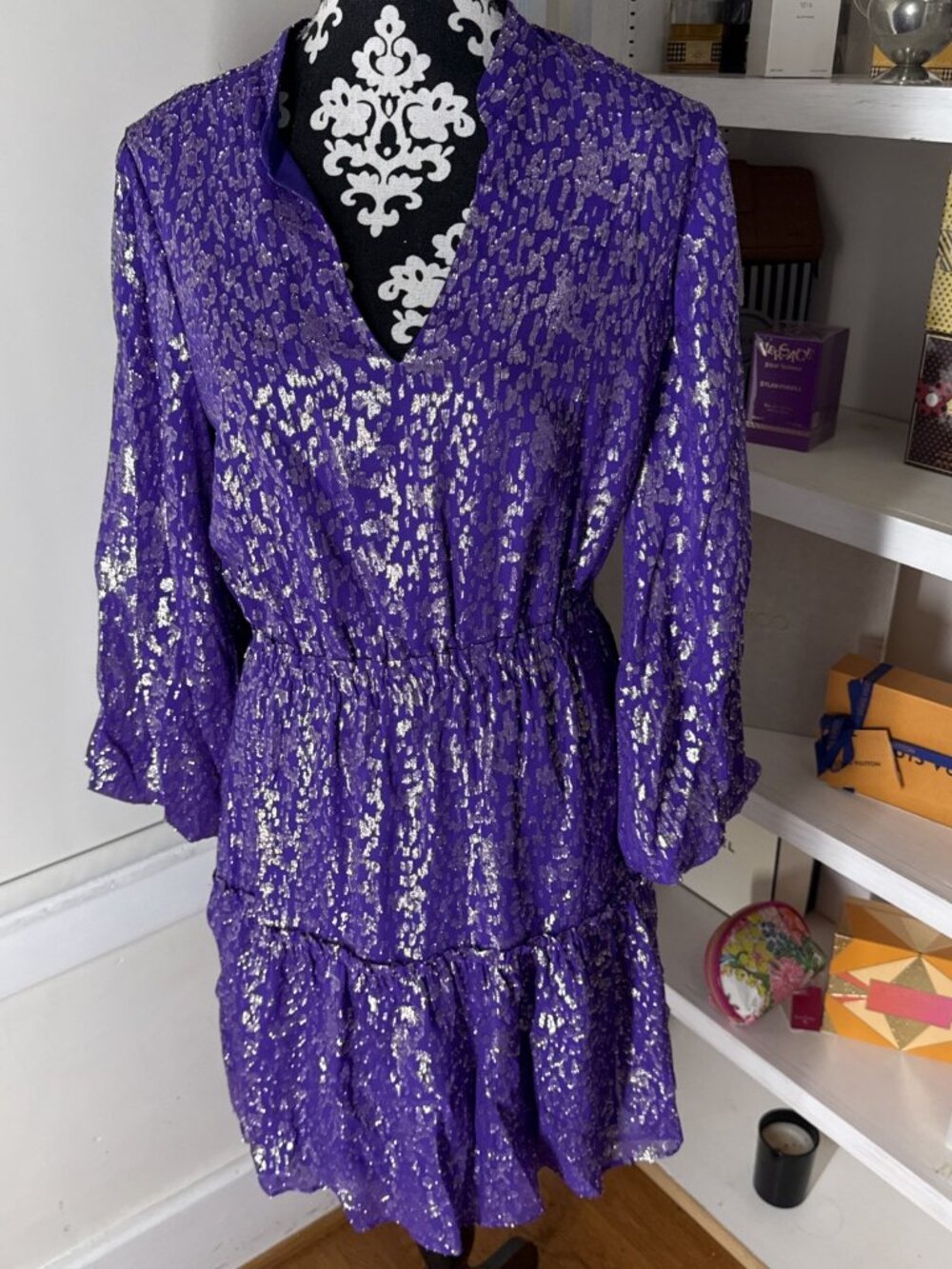Lilly Pulitzer NWT Joella Silk Dress Purple Wildside Metallic Dress Size 6 39x27